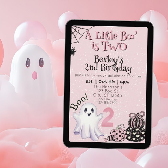Convites Pequena Boo Dois, Aniversário Fantasma Rosa 2º (Criador carregado)