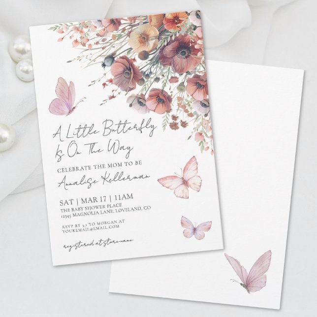 Convites Pequena Borboleta Chá de fraldas de Queda de Flor  (Little Butterfly Wildflower Fall Baby Shower Invitation)