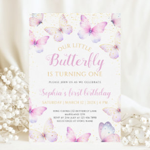 Convites Pequena Borboleta Está Virando Um Aniversário Roxo