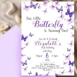 Convites Pequena borboleta Roxinha Primeiro Aniversário
