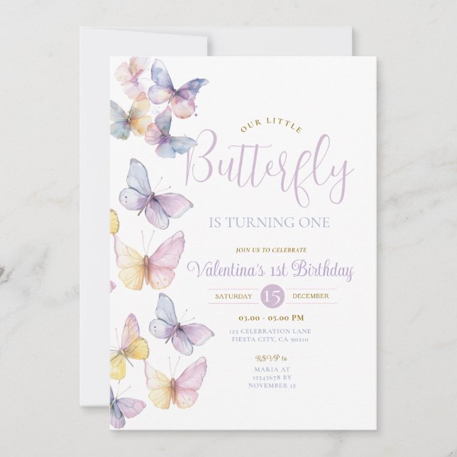 Convites Pequena Borboleta Transparente Roxa está virando u (Frente)