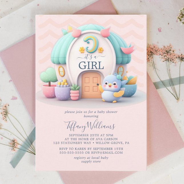 Convites Pequena casa com Chá de fraldas do dragão (Criador carregado)