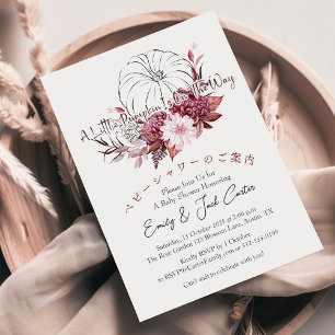 Convites Pequena Chá de Abóbora Menina Burgunha Fall Boho