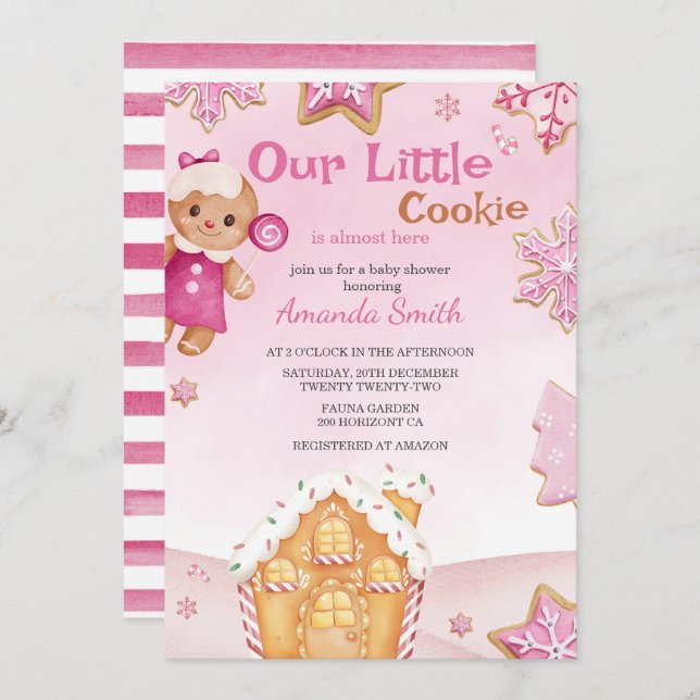 Convites Pequena Chá de fraldas de Natal Cookie Winter (Frente/Verso)