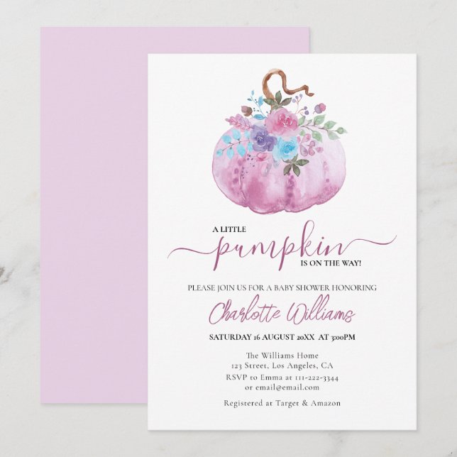 Convites Pequena Chá de fraldas Rosa De Abóbora (Frente/Verso)