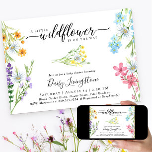 Convites Pequena Chuvada de Flores Silvestres Aguarela Baby