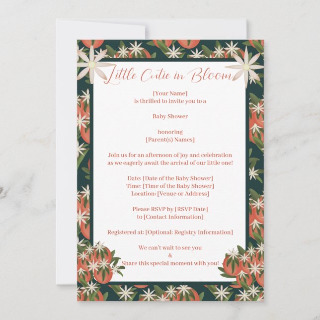 Convites Pequena Clementina Cutia| Chá de fraldas de Tema C (Frente)