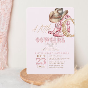 Convites Pequena Cowgirl Ocidental chá Bebezinha Rosa-Rosa-