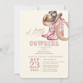 Convites Pequena Cowgirl Ocidental chá Bebezinha Rosa-Rosa-