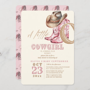 Convites Pequena Cowgirl Ocidental chá Bebezinha Rosa-Rosa-