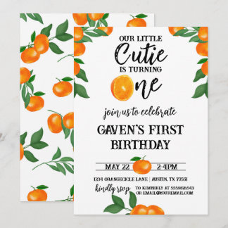 Convites Pequena Cutie Primeiro Aniversário Laranja