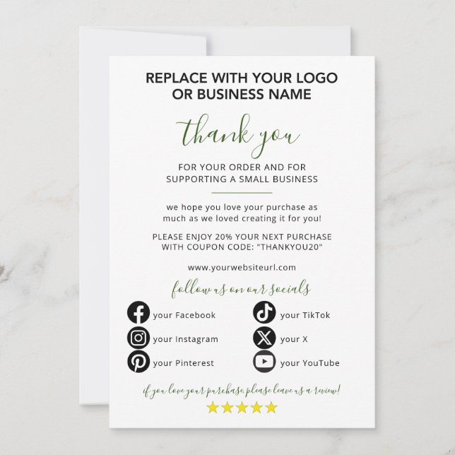 Convites Pequena empresa Obrigado pelo seu pedido (Frente)