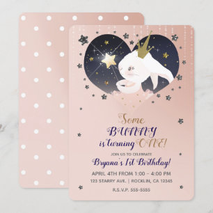 Convites Pequena Estrela Brilhante Coelho Peach Aniversário