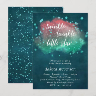 Convites Pequena Estrela Brilhante   Coral Mint Teal Chá d