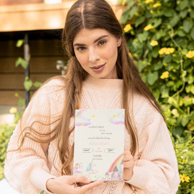 Convites Pequena Fada Beige chá de fraldas de aquarela rosa (Criador carregado)