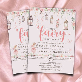 Convites Pequena Fada Encantada, Chá de fraldas Rosa, Convi