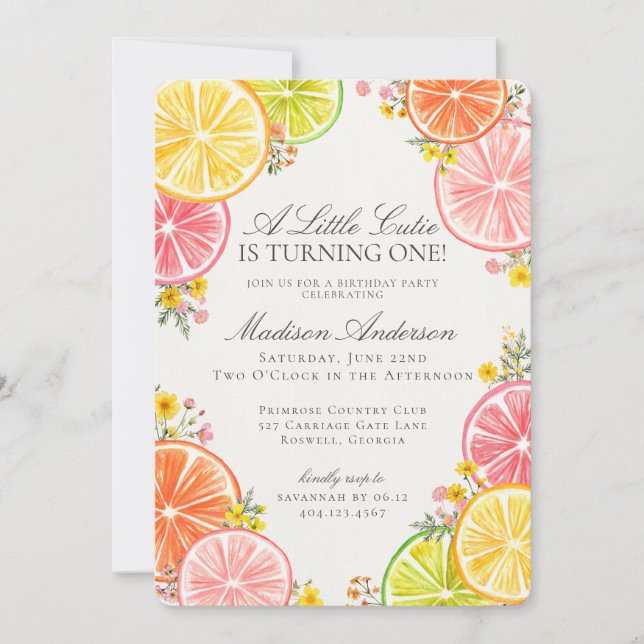 Convites Pequena Festa de aniversário de Laranja Floral de  (Frente)