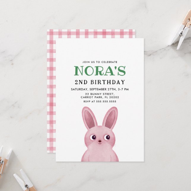 Convites Pequena festa de aniversário de menina com coelhin (Frente/Verso In Situ)