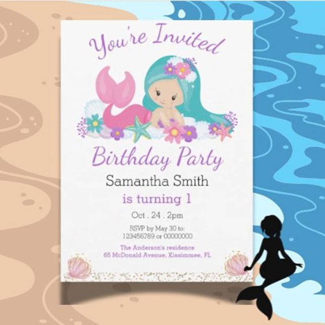Convites Pequena Festa de aniversário de Sereia (You’re Invited to a Magical Under the Sea 1st Birthday!)
