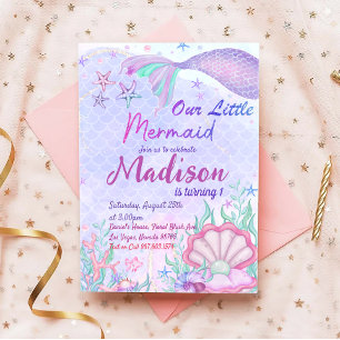Convites Pequena Festa de aniversário De Sereia Sob A Festa