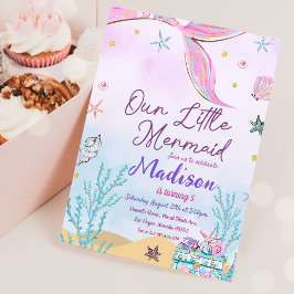 Convites Pequena Festa de aniversário De Sereia Sob A Festa