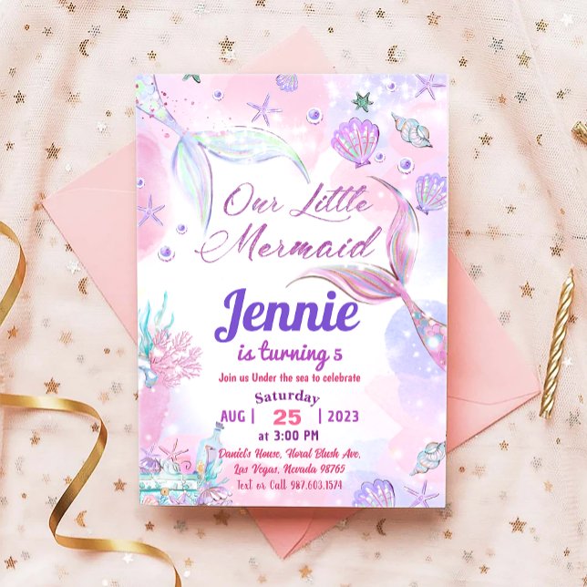 Convites Pequena Festa de aniversário De Sereia Sob A Festa (Criador carregado)