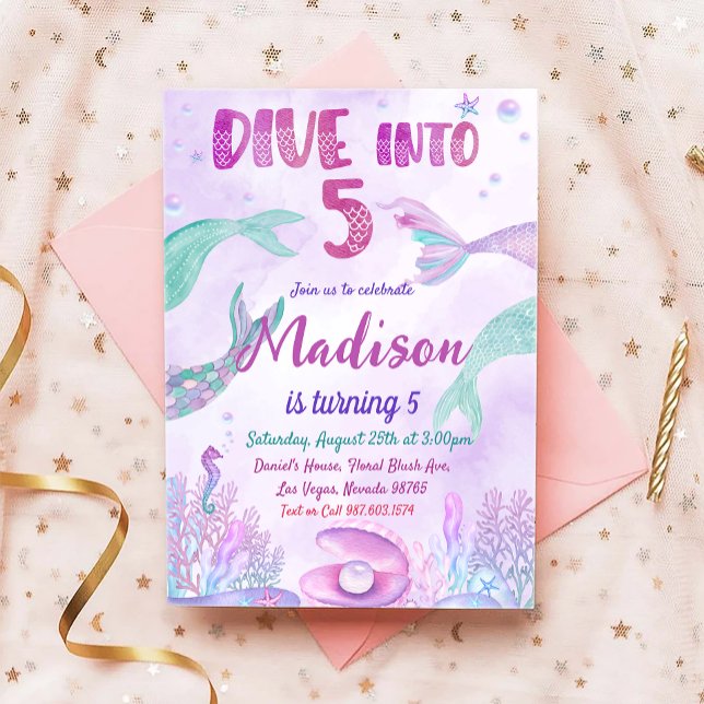 Convites Pequena Festa de aniversário De Sereia Sob A Festa (Criador carregado)