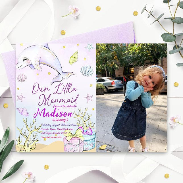 Convites Pequena Festa de aniversário De Sereia Sob A Festa (Criador carregado)