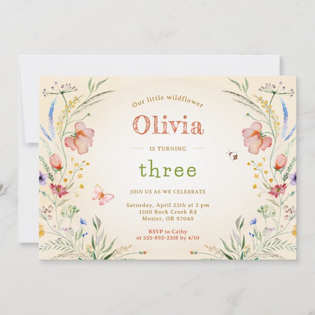 Convites Pequena Festa de aniversário de Wildflower Girl (Frente)