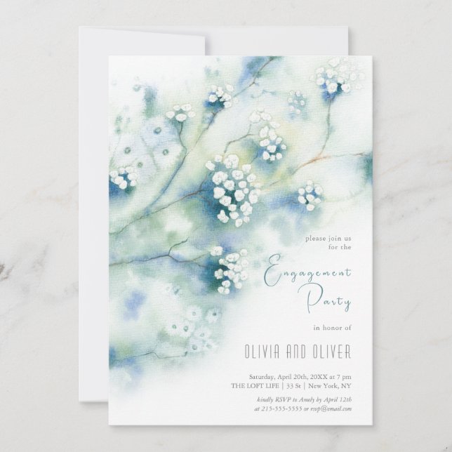 Convites Pequena Festa de noivado de Flores Brancas (Frente)