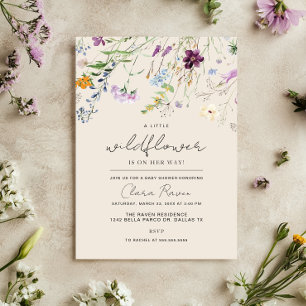 Convites Pequena Flor Silvestre Bege Floral Baby Shower
