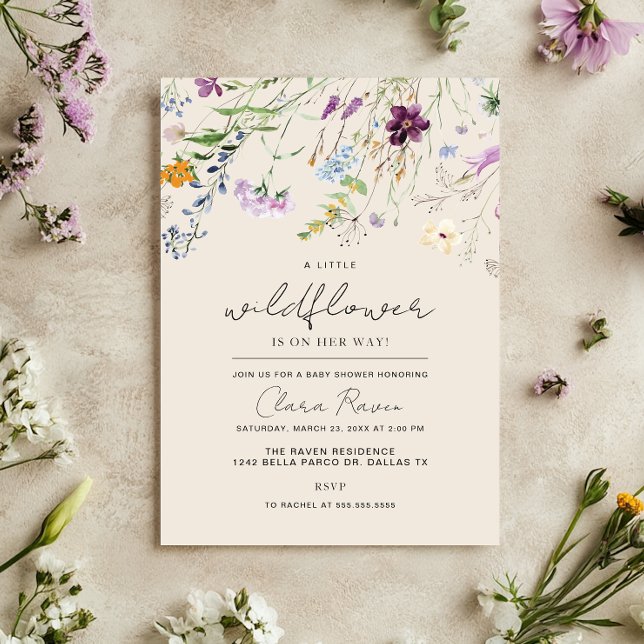 Convites Pequena Flor Silvestre Bege Floral Baby Shower  (Criador carregado)