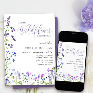 Convites Pequena Flor Silvestre Elegante Chá de Bebê Roxo