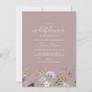 Convites Pequena Flor Silvestre Rosa Empoeirada Baby Shower