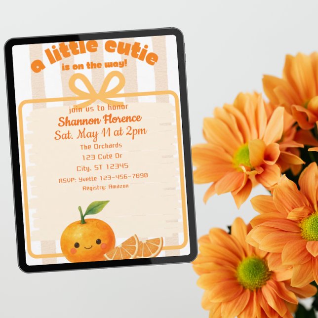 Convites Pequena Fofoqueira, laranja, chuveiro de bebê clem (Criador carregado)