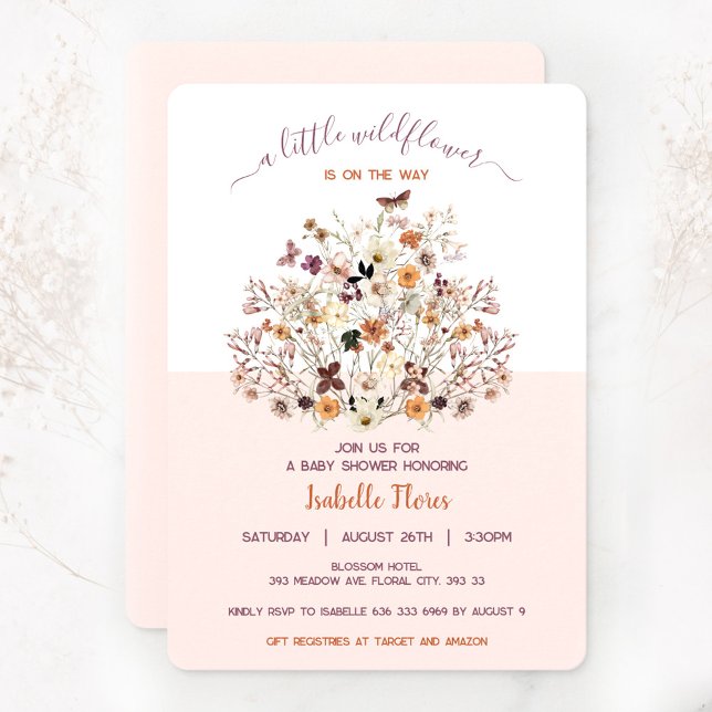 Convites Pequena garota de flor silvestre, Chá de fraldas r (Little wildflower girl baby shower invitation)