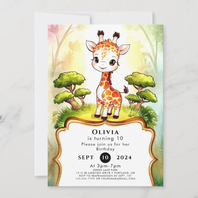 Convites Pequena Girafa Whimsso Aniversário (Frente)