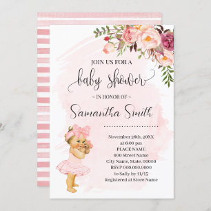 Convites Pequena Menina Flores Rosa Chá de fraldas