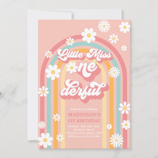 Convites Pequena Miss Onelinda Groovy primeiro aniversario  (Frente)