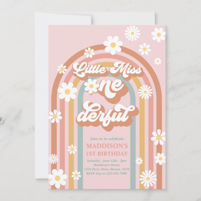 Convites Pequena Miss Onelinda Groovy primeiro aniversario  (Frente)