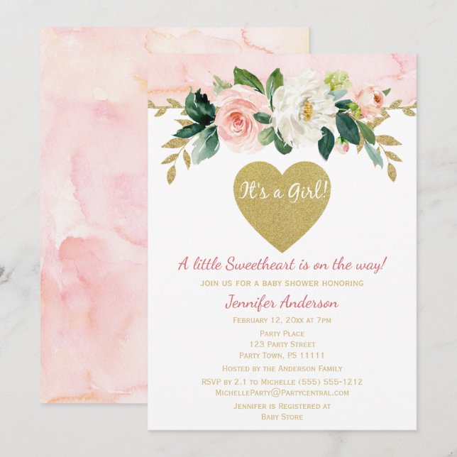 Convites Pequena Namorados amorosa Chá de fraldas rosa (Frente/Verso)