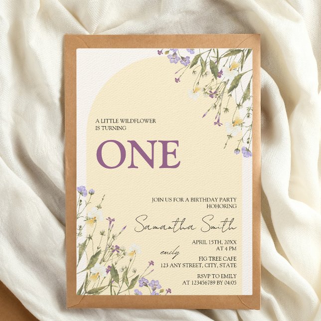 Convites Pequena primeiro aniversario de Aestética de Flor  (Little wildflower is turning one, 1st birthday invitation)