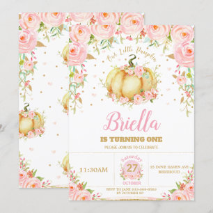Convites Pequena primeiro aniversario De Pumpkin Floral Ros
