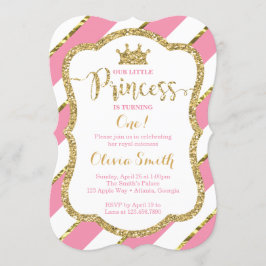 Convites Pequena Princesa Aniversário a Rosa e Dourado