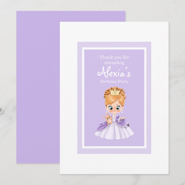 Convites Pequena princesa branca e roxa (Frente/Verso)