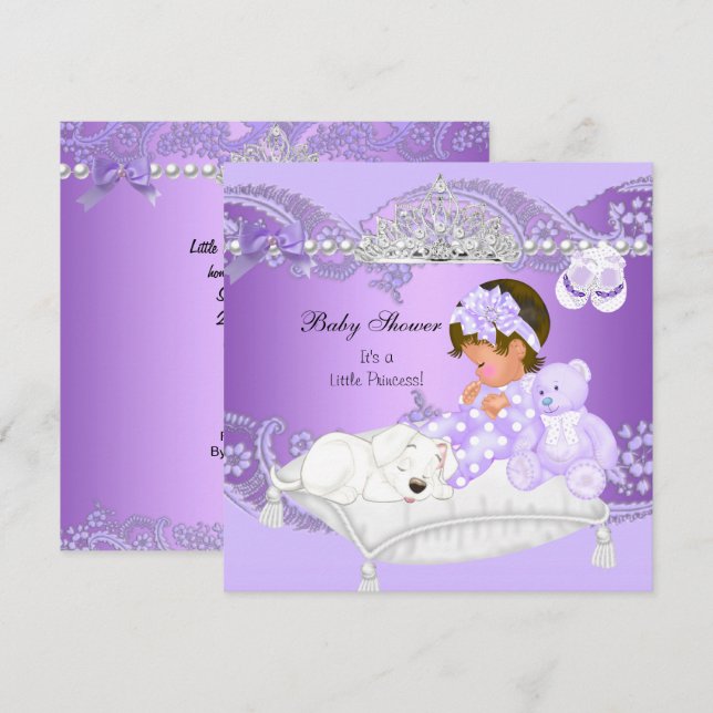 Convites Pequena Princesa Chuvada de Bebê Menina Lavanda Ro (Frente/Verso)