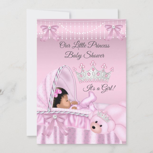 Convites Pequena Princesa Chuvada de Bebê Menina rosa Étnic (Frente)
