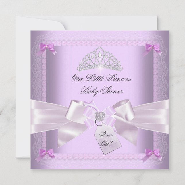 Convites Pequena Princesa Chuveiro de Bebê Menina Lavanda (Frente)