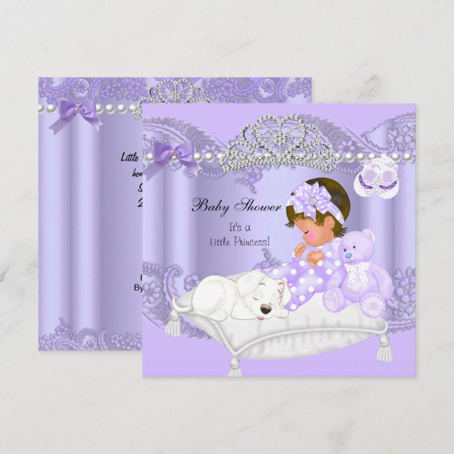 Convites Pequena Princesa Chuveiro de Bebê Menina Lavanda R (Frente/Verso)