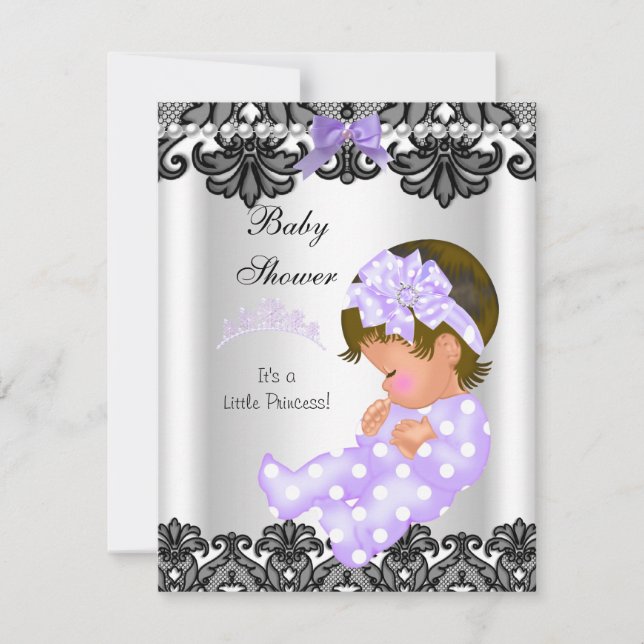 Convites Pequena Princesa Chuvinha Bebê Menina Roxo Branco  (Frente)